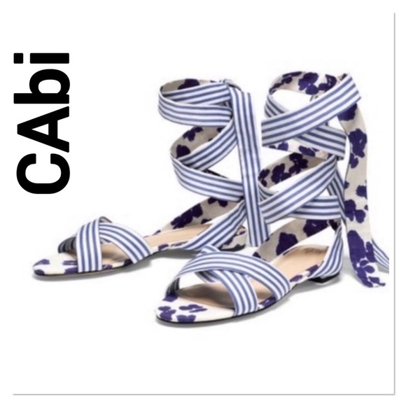 CABI Blue & White Lace Up Floral Sandals size 10 - Picture 1 of 8